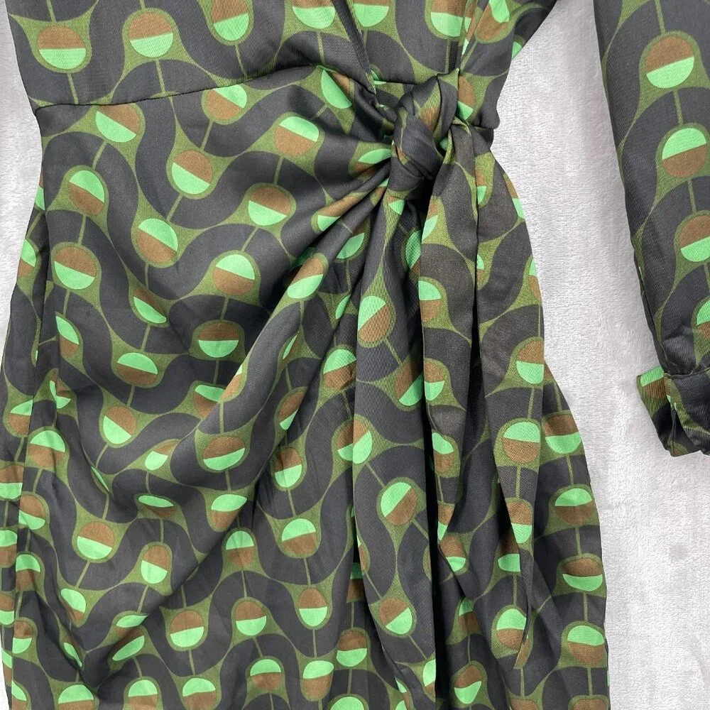 Zara Retro Printed Twill Wrap Shirt Midi Dress Disco Long Sleeve - Picture 4 of 15
